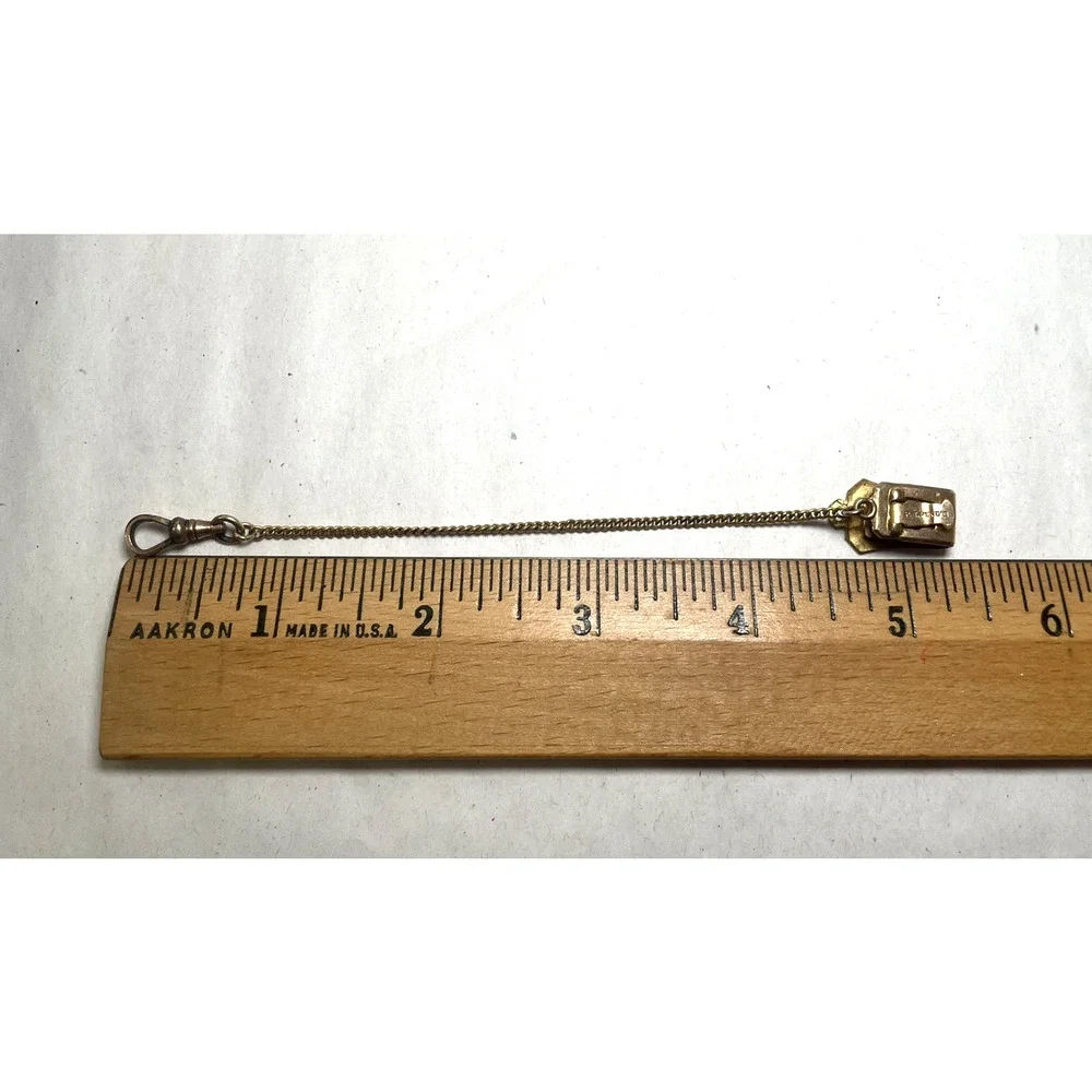 Antique Gold Tone Watch Fob Clip Chain PAT. PEND.G 5.5”